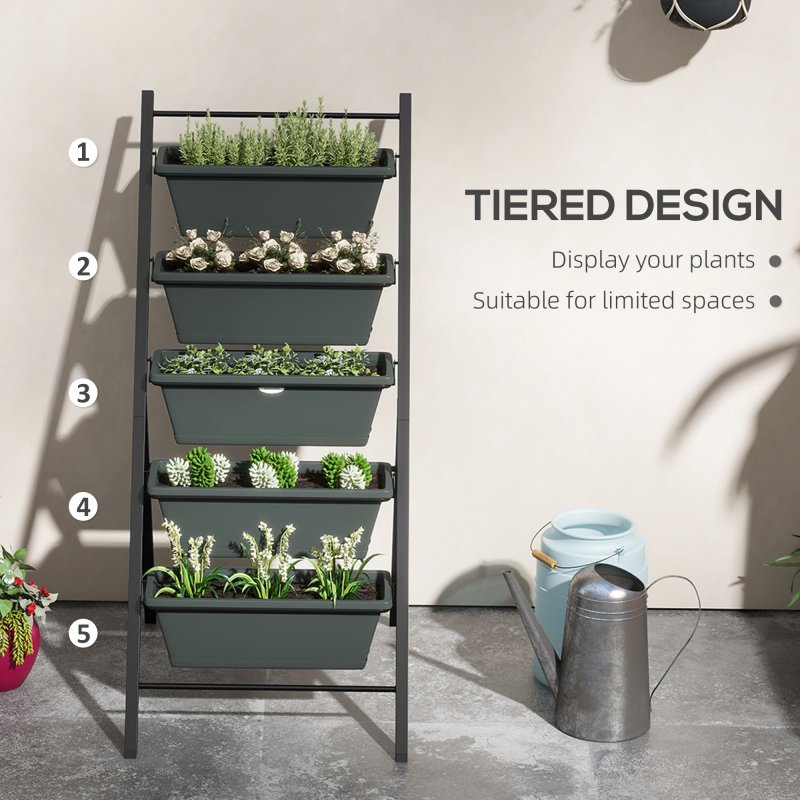 Outsunny Vertical Raised Garden Bed with 5 Removable Tray, Indoor Outdoor Elevated Plant Stand Grow Container for Vegetable Flowers Herbs, Charcoal Grey
