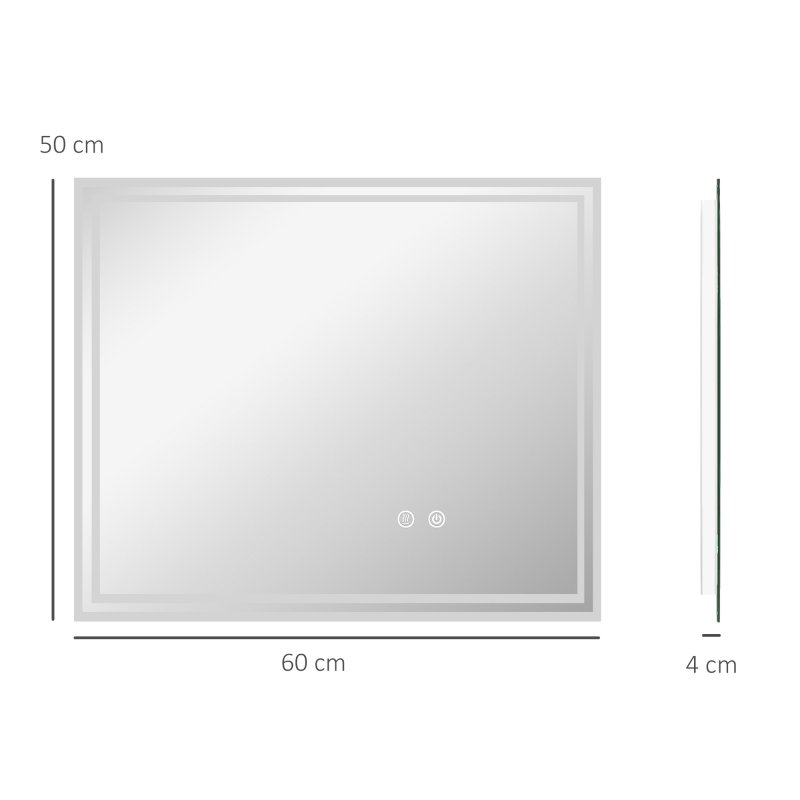 kleankin Bathroom Mirror with LED Lights, Dimmable Makeup Mirror with 3 Temperature Colours, Defogging Film, Memory Function and Aluminium Frame, Hardwired, Horizontal and Vertical, 60 x 50?cm