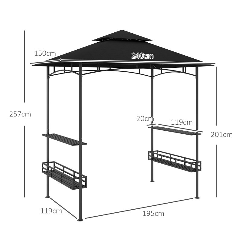 Outsunny 8' x 5' Grill Gazebo Canopy, Double Tiered Outdoor BBQ Gazebo Shelter with 2 Side Shelves, Storage Baskets, Hook for Garden, Patio, Barbecue, Picnic, Dark Grey