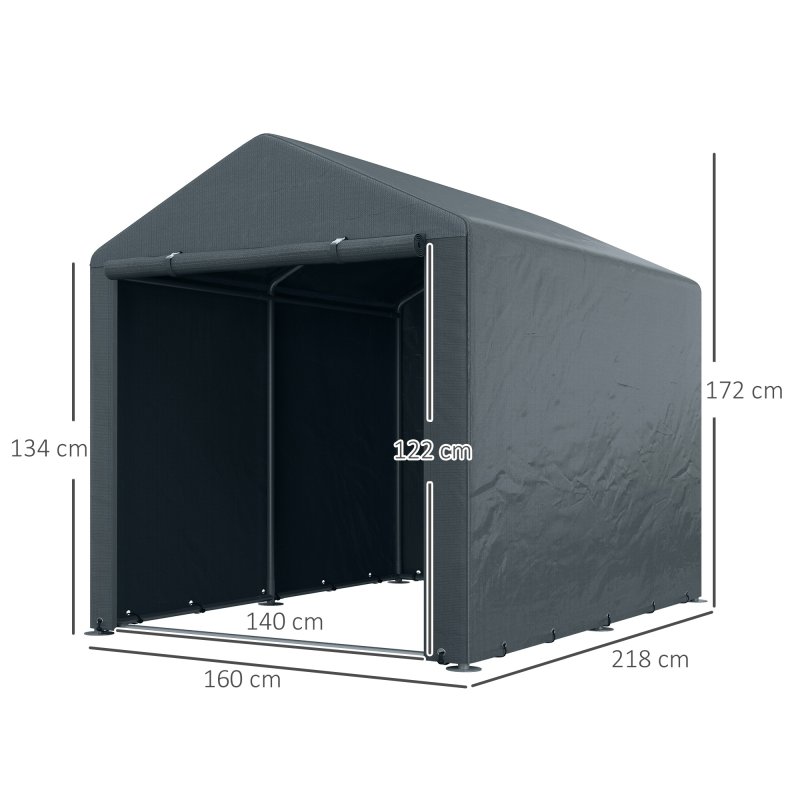 Outsunny 1.6 x 2.2m Garden Storage Shed Tent, Portable Shed Shelter with Galvanised Steel Frame and Large Door, for Motorbike, Garden Tools, Bike Storage, Dark Grey