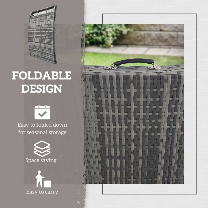 Outsunny Folding Rattan Sun Lounger, Wicker Garden Lounger with Cushion and Pillow, Outdoor Sunbed with Steel Frame for Patio, Beach, Terrace, Mixed Grey