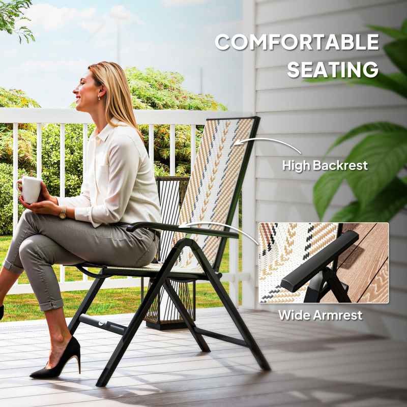 Outsunny Rattan Folding Chair Outdoor, 5-Position Adjustable Wicker Garden Dining Chair with High Backrest, Wide Armrest, for Patio, Terrace, Balcony, Orange