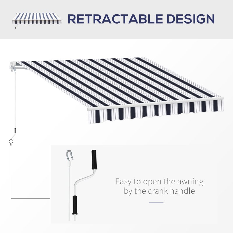 Outsunny 2.5m x 2m Retractable Awning, DIY Garden Awning Canopy, Anti-UV Sun Shade Shelter with Aluminium Frame and Crank Handle, Blue and White