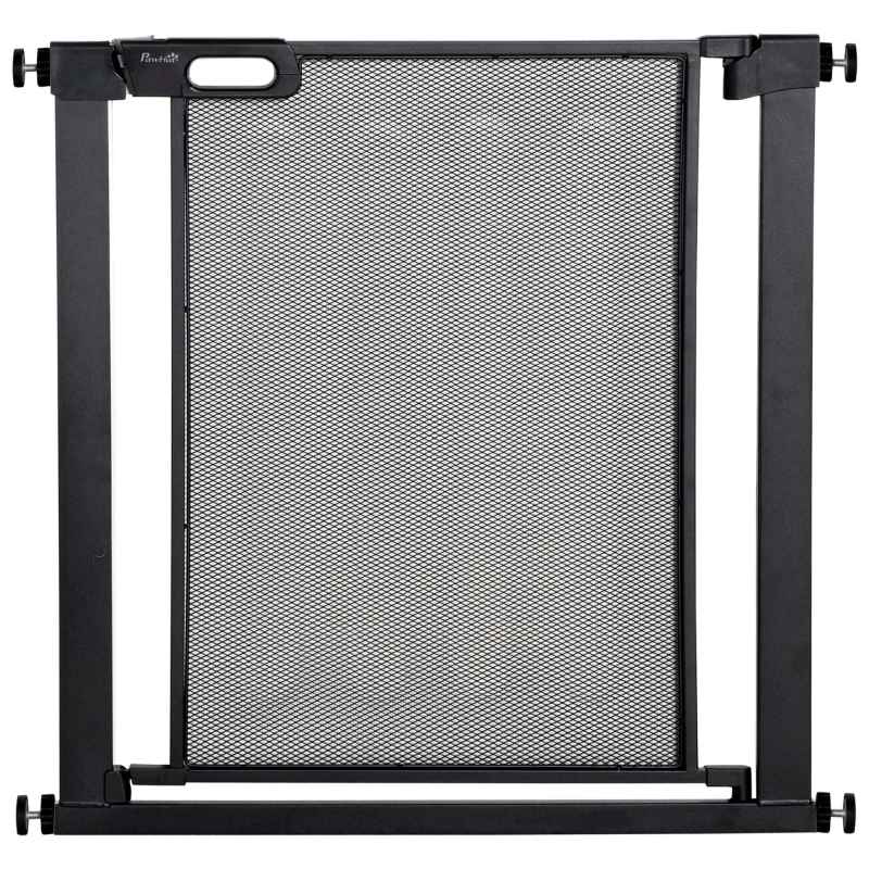 PawHut Pressure Fit Safety Gate for Doorways and Staircases, Dog Gate w/ Auto Closing Door, Pet Barrier for Hallways w/ Double Locking, Openings 75-82 cm - Black