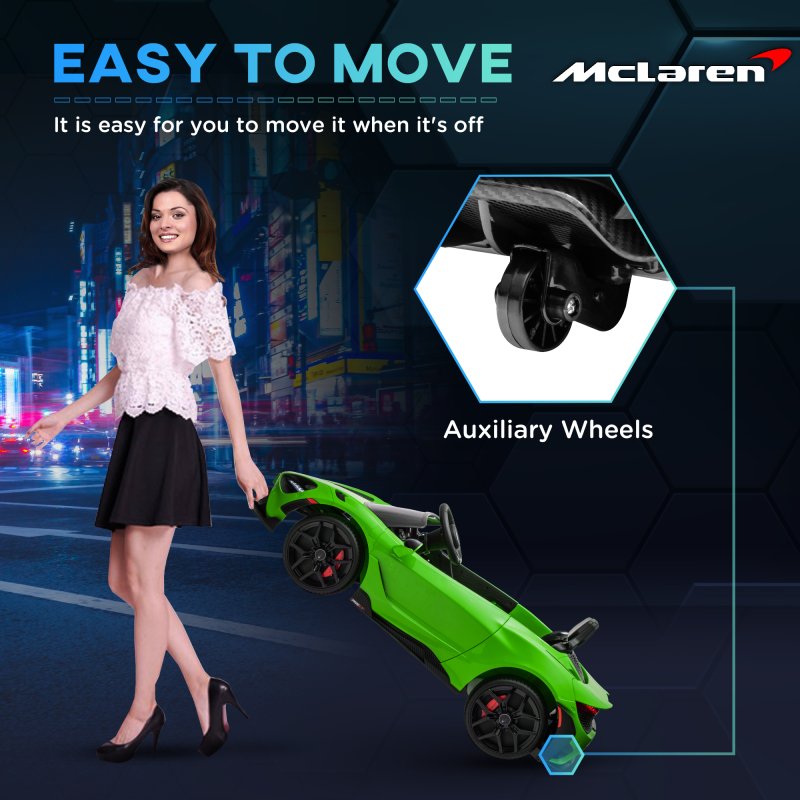 AIYAPLAY McLaren 765LT Licensed Electric Car for Kids with Butterfly Doors, 12V Kids' Electric Ride on with Remote Control, Transport Wheels, LED Lights, MP3 Music, Horn, for 3-6 Years, Green