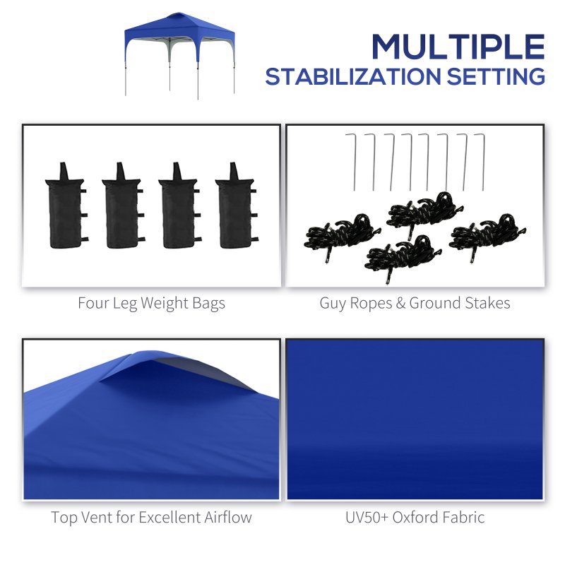 Outsunny 3 x 3(M) Pop Up Gazebo, UPF 50+ Foldable Canopy Tent with Wheeled Carrybag, 4 Leg Weight Bags, Height Adjustable Marquee Shelter 1 person easy setup for Outdoor Garden Patio Party, Blue