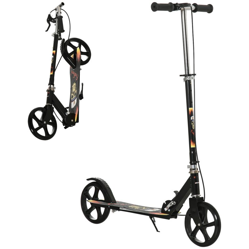 HOMCOM Kids Scooter, Foldable Stunt Scooter with Adjustable Height, Brake for Ages 7-14 Years - Black