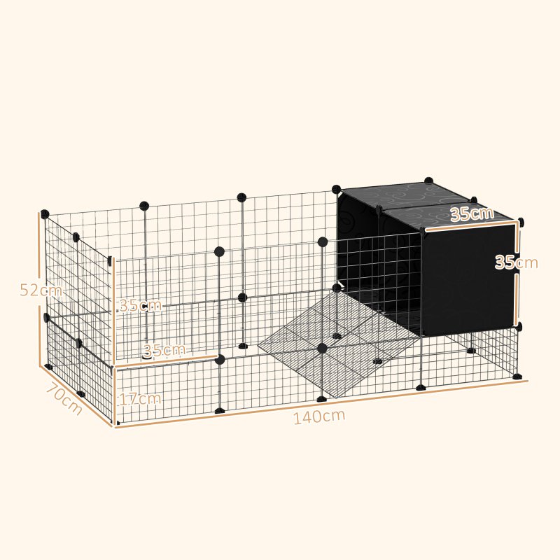 PawHut Rabbit Run, Pet Playpen, Small Animal Cage Enclosure, C&C Cage with Elevated Huts, 31 Panels, for Guinea Pigs, Hedgehogs, for Indoor Use