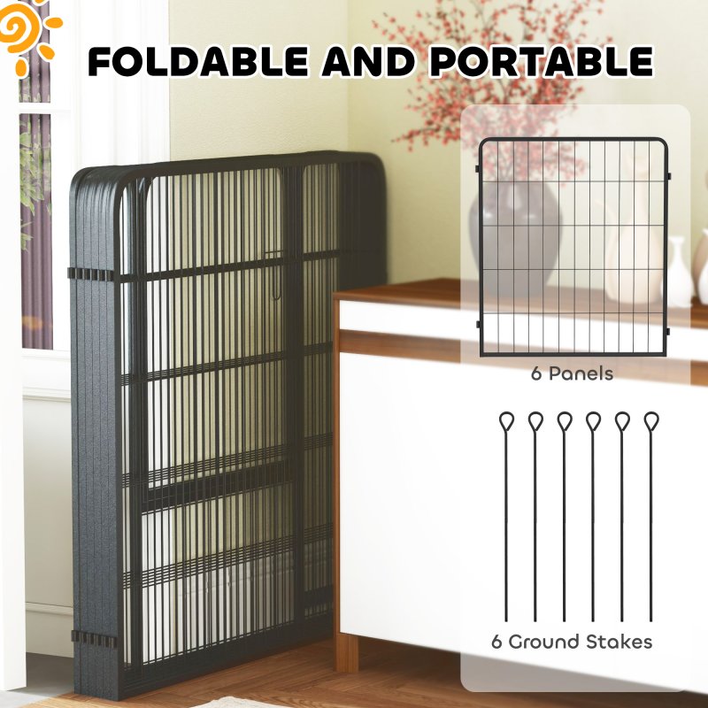 PawHut Dog Pen, 6 Panel Puppy Pen, Steel Dog Playpen, for Medium Breeds, 80cm Tall, Black