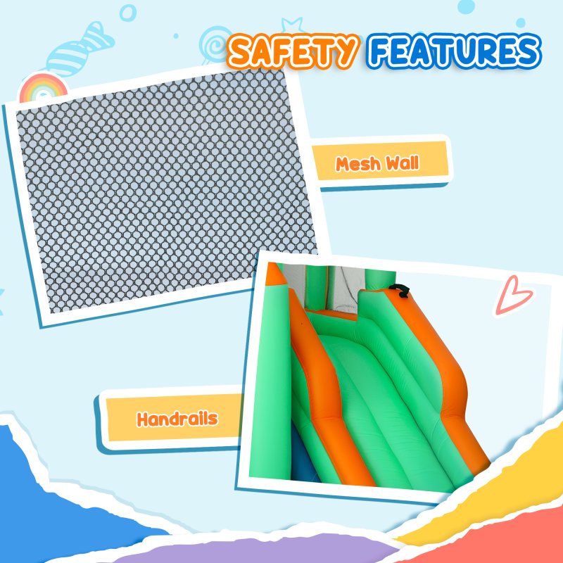AIYAPLAY Bouncy Castle, Inflatable Bounce House Trampoline with 680W Blower, Water Slide, Splash Pool, Basketball Hoop, Ball Pits, Climbing Wall, Water Gun, Ring Toss, for Kids Outdoor Indoor