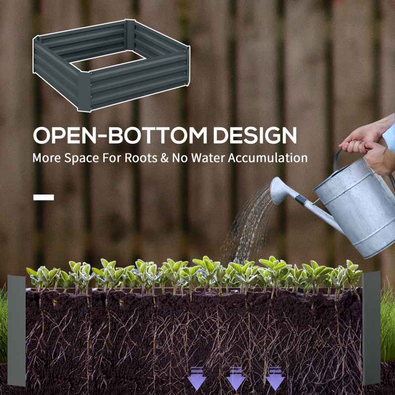 Outsunny Set of 2 291L Raised Garden Bed, Elevated Planter Box with Galvanised Steel Frame for Growing Flowers, Herbs, 100 x 100 x 30 cm, Dark Grey