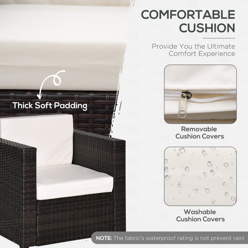 Outsunny Single Seater Rattan Chair, PE Wicker Garden Armchair with 10 cm Thickened Cushion, All-Weather Rattan Garden Chair with Armrests, Brown