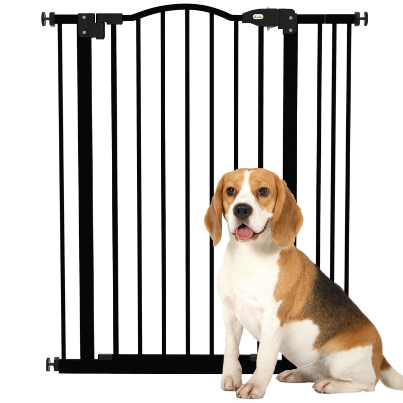 PawHut Pressure Fit Dog Stair Gate No Drilling Safety Gate Auto Close for Doorways, Hallways, 74-87cm Adjustable, 94cm Tall, Black