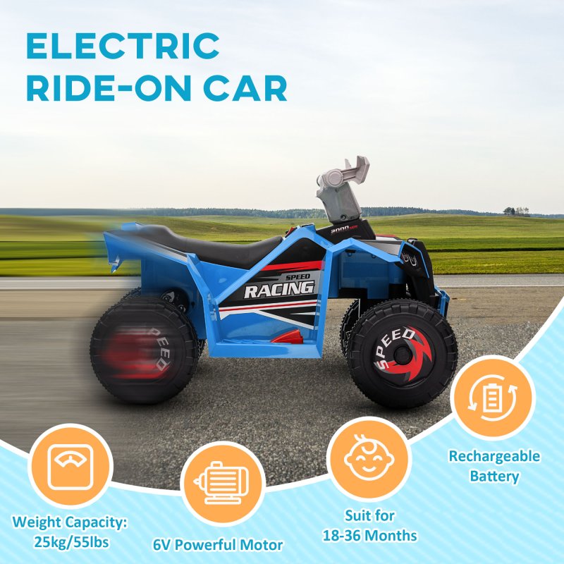 HOMCOM 6V Electric Quad Bike Kids Ride On All Terrain Vehicle with Forward Backward Function, for Ages 18-36 Months - Blue