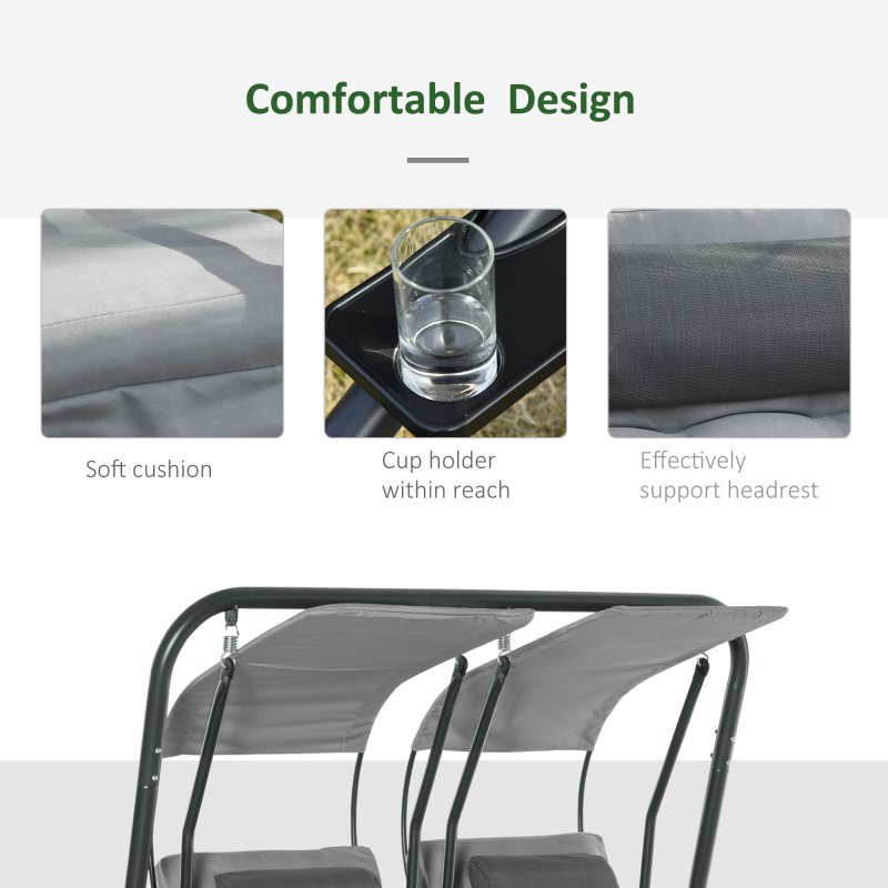 Outsunny Canopy Swing Chair Modern Garden Swing Seat Outdoor Relax Chairs with Removable Cushion, Headrest and Removable Shade Canopy, Grey
