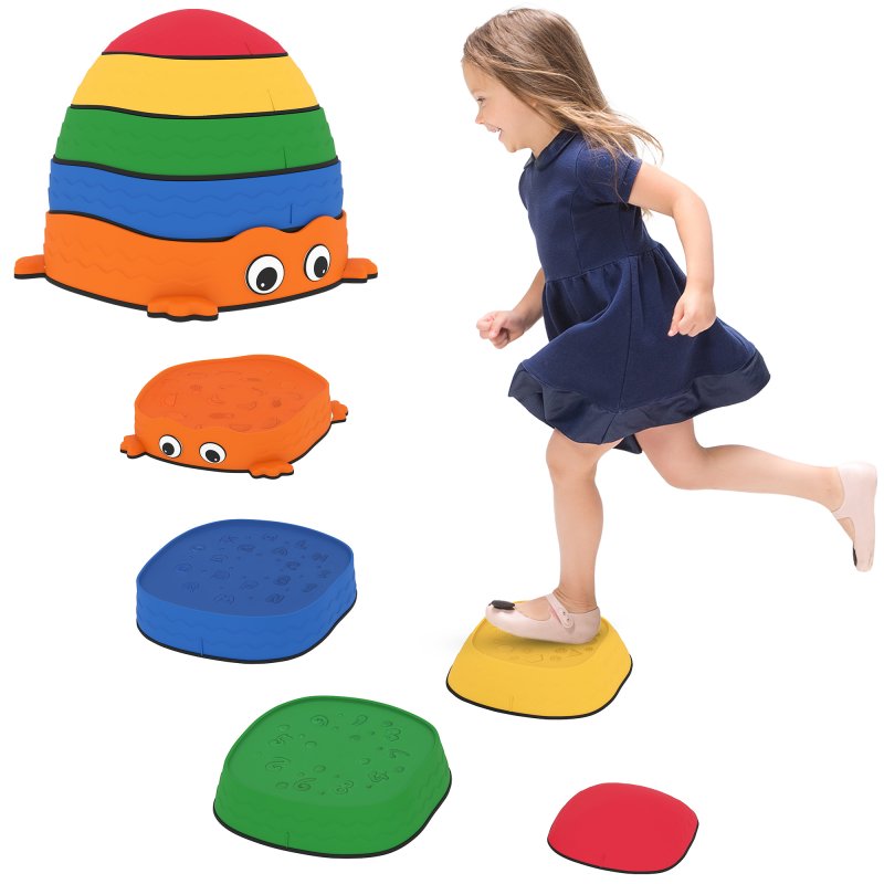 AIYAPLAY 5PCS Balance Stepping Stones, Frog-Shaped Sensory Stepping Stones for Toddlers, Anti-Slip Edging, Stackable Design, Indoor Outdoor Obstacle Course for Kids Ages 2-8, Multicoloured