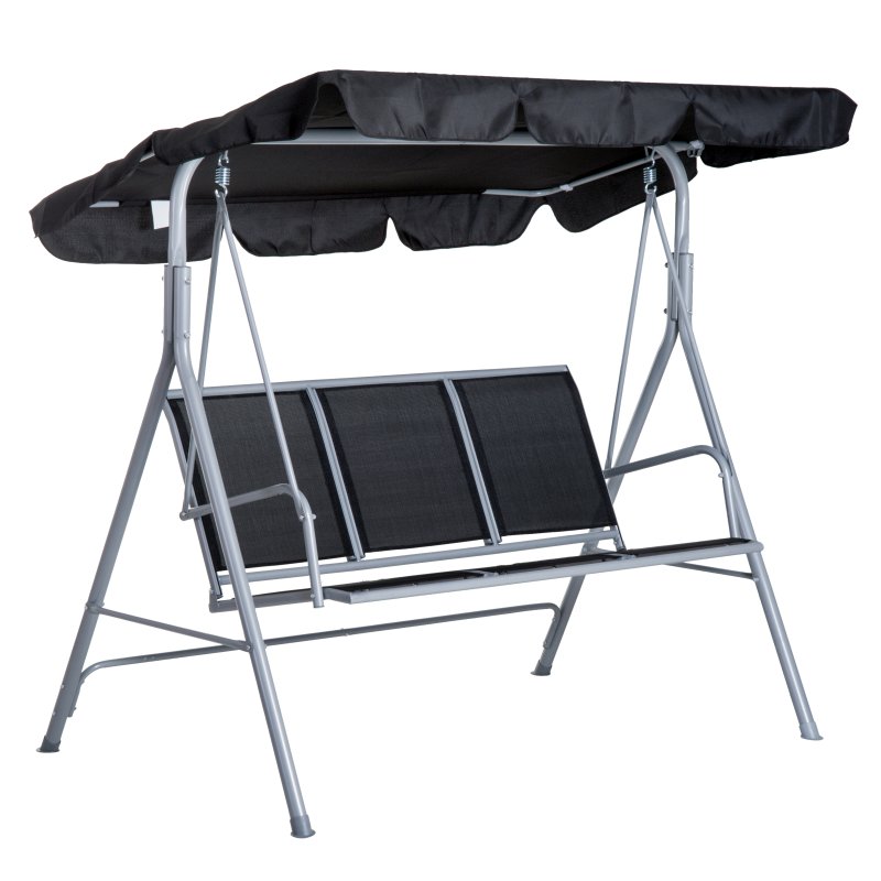 Outsunny 3 Seater Swing Chair, Garden Swing Bench with Adjustable Tilting Canopy, Breathable Mesh Seat and Heavy Duty Metal Frame for Patio, Yard, Black