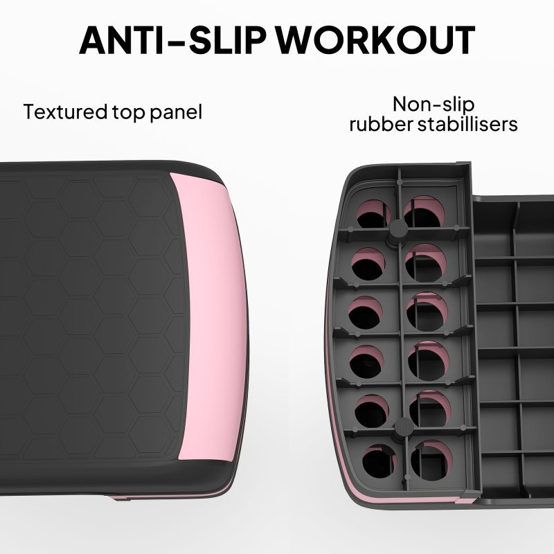 HOMCOM Aerobic Step, 10cm, 15cm & 20cm Height Adjustable Exercise Stepper for Exercise Workout, Nonslip Step Board Great for Home & Office, Black and Pink