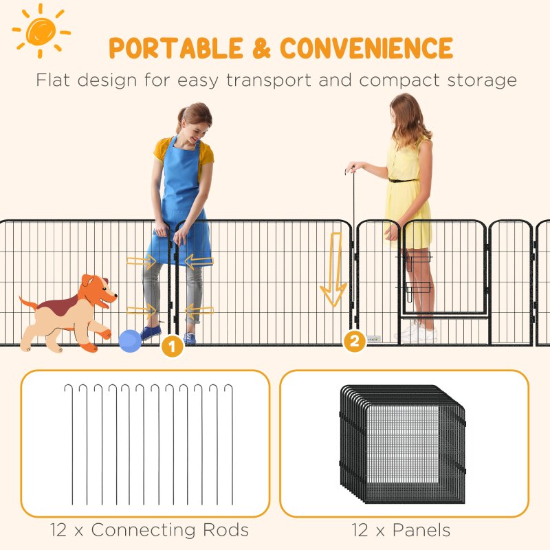 PawHut Dog Pen 12 Panels Puppy Pen Heavy Duty Pet Playpen for Indoor Outdoor for Dogs, Rabbits, Ducks 80cm High