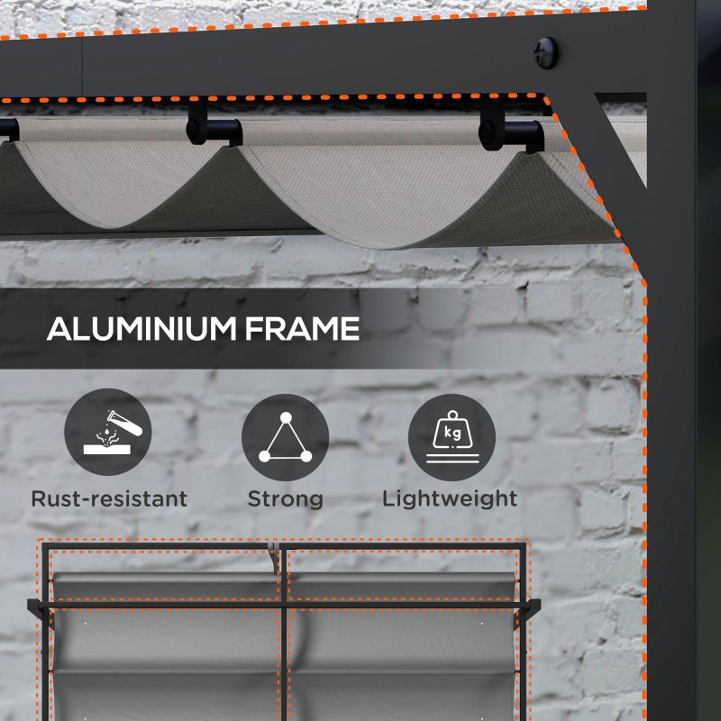 Outsunny 3 x 3(m) Pergola with Retractable Roof Canopy, Aluminium Frame Garden Gazebo Outdoor Sun Shade Shelter for Grill, Patio, Deck, Dark Grey