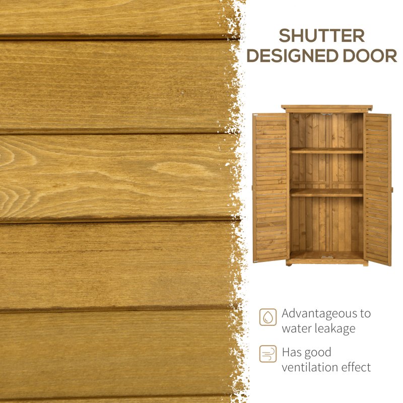Outsunny Small Shed, Wooden Garden Storage Shed, 3 Shelves Outdoor Tool Shed Cabinet with Asphalt Roof and Shutter Doors, 87cm x 47cm x 160cm, Natural Wood Finish