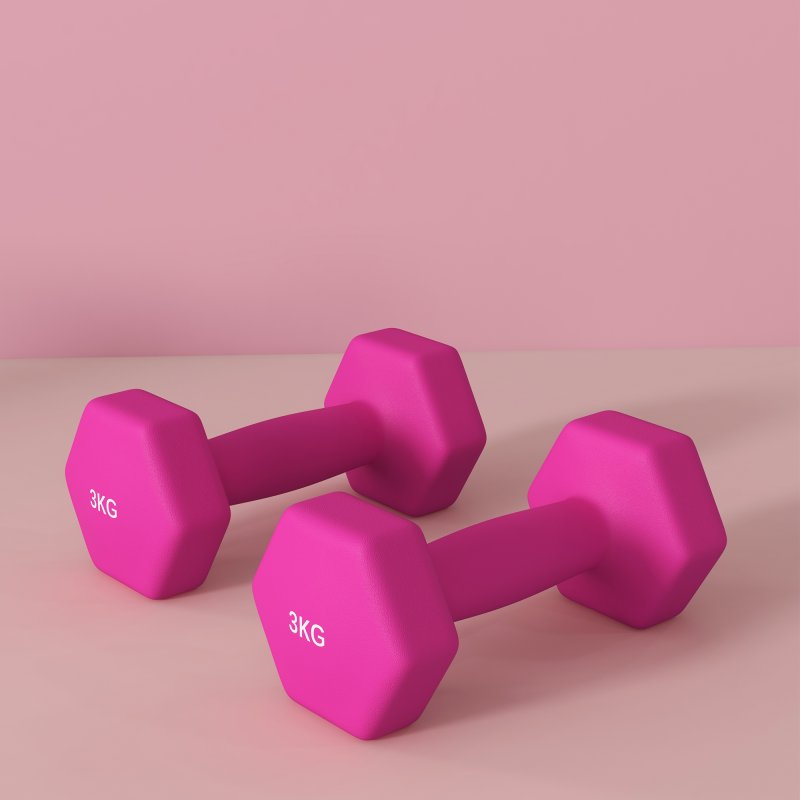 SPORTNOW Set of 2 Hex Dumbbells, Neoprene Weights Pair with Non-Slip Grip, Home Gym Fitness Training Equipment, 2 x 3kg, Pink