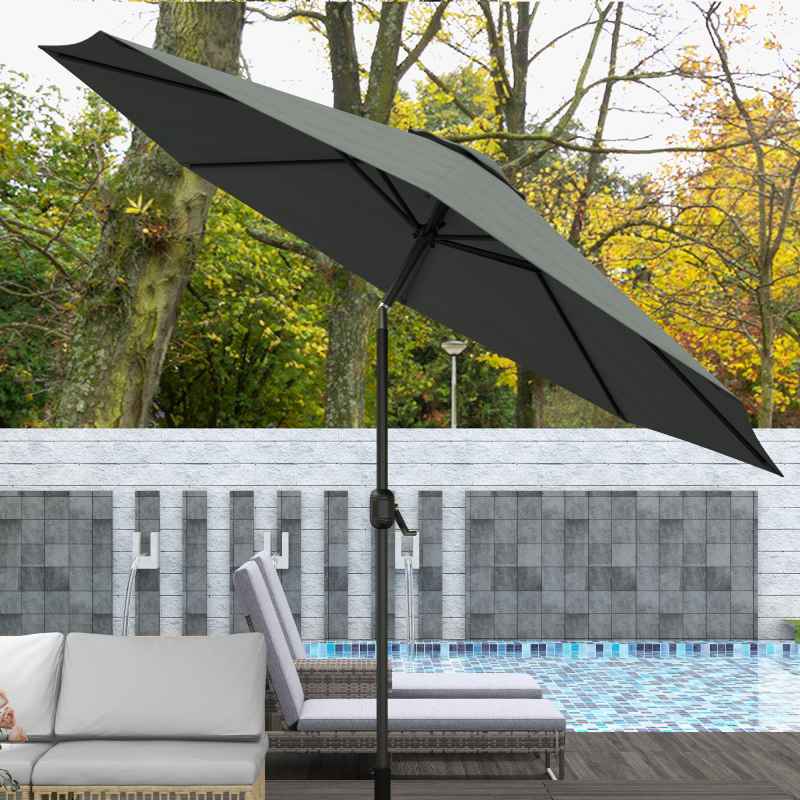 Outsunny 3(m) Garden Parasol Umbrellas, Outdoor Sun Shade with 8 Ribs, Tilt and Crank Handle for Balcony, Bench, Garden, Dark Grey