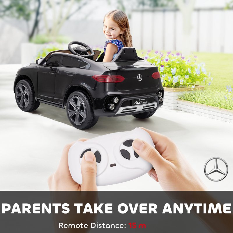AIYAPLAY Mercedes-Benz GLC Coupe Licensed Kids Ride on Car, 12V Battery Powered Kids Electric Car with Remote Control, Soft Start, LED Light, Music, MP3, 3 Speed, for 3-6 Years, Black