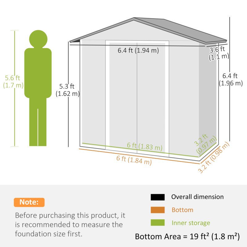 Outsunny 6.5 x 3.5ft Metal Garden Shed, Outdoor Storage Shed for Tool Organization with Double Sliding Doors and 4 Vents for Garden, Patio, Brown Wood Effect