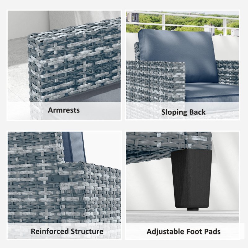 Outsunny Single Seater Rattan Garden Armchair, PE Wicker Rattan Chair with Armrests and Cushions, Garden Chair with Galvanised Steel Frame for Conservatory, Porch, Light Grey