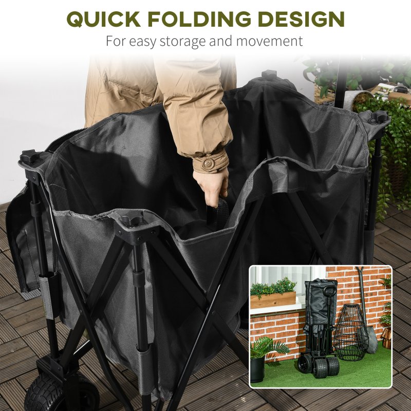 Outsunny Folding Garden Trolley, Cargo Traile on Wheels, Collapsible Camping Trolley, Outdoor Utility Wagon with Steel Frame and Oxford Fabric, Dark Grey