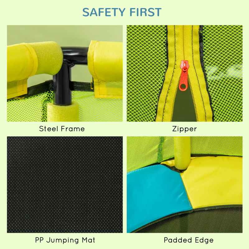 ZONEKIZ Kids Trampoline for Toddlers with Enclosure Safety Net, 4.6FT Hexageon Outdoor Indoor Jumper for Children 1-6 Years Old, Yellow