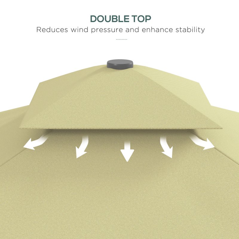 Outsunny 2.5m Cantilever Parasol with Easy Lever, Square Double Top Garden Parasol Umbrella with Ruffles and Cross Base, Overhanging Outdoor Sun Shades, Beige