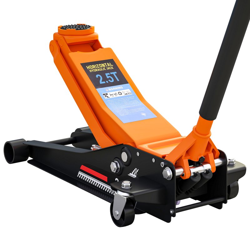 HOMCOM 2.5 Ton Hydraulic Low Profile Floor Jack, Heavy Duty Car Trolley Jack Lift with 7.5-47cm Lifting Range, Dual Piston Pump, Wheels, Non-slip Handle for Car Van Garage Tyre Repair Change, Orange
