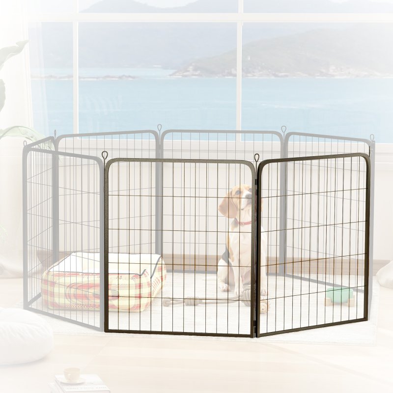 PawHut Dog Pen, 2 Panel Puppy Pen, Portable, Detachable, For Medium Dogs, 60cm Tall, Black