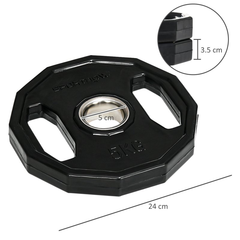 SPORTNOW Olympic Weight Plates Set, Metal and Rubber Bumper Plates Weights Discs with 2"/5cm Holes, for Home Gym Weight Lifting Strength Training, 2 x 5kg, Black