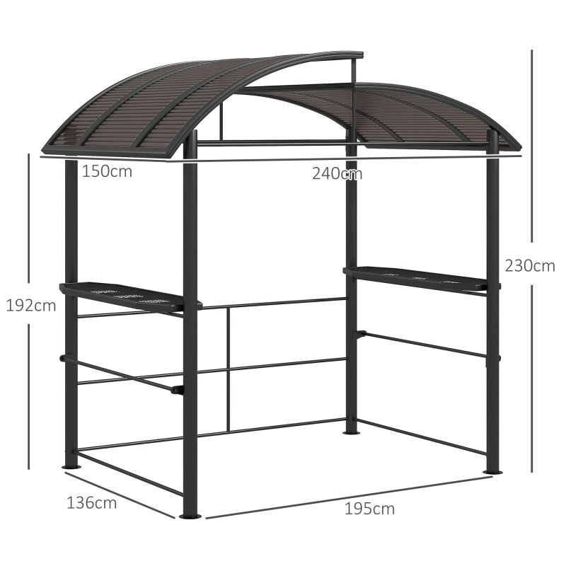 Outsunny 2.4 x 1.5m Grill Gazebo Outdoor BBQ Gazebo Canopy with Side Shelves Hanging Poles Great Ventilation PC Board