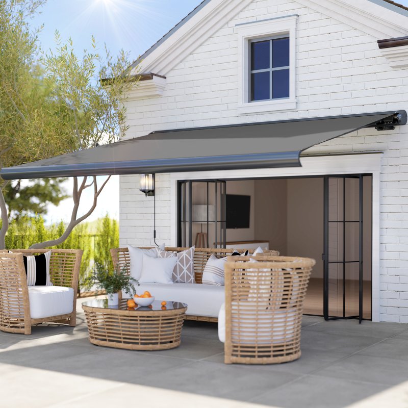 Outsunny 3.5 x 3 m Electric Awning with Remote Controller, Aluminium Frame DIY Retractable Awning, UV50+ Sun Shade Canopy for Garden Patio Deck Door Window, Grey