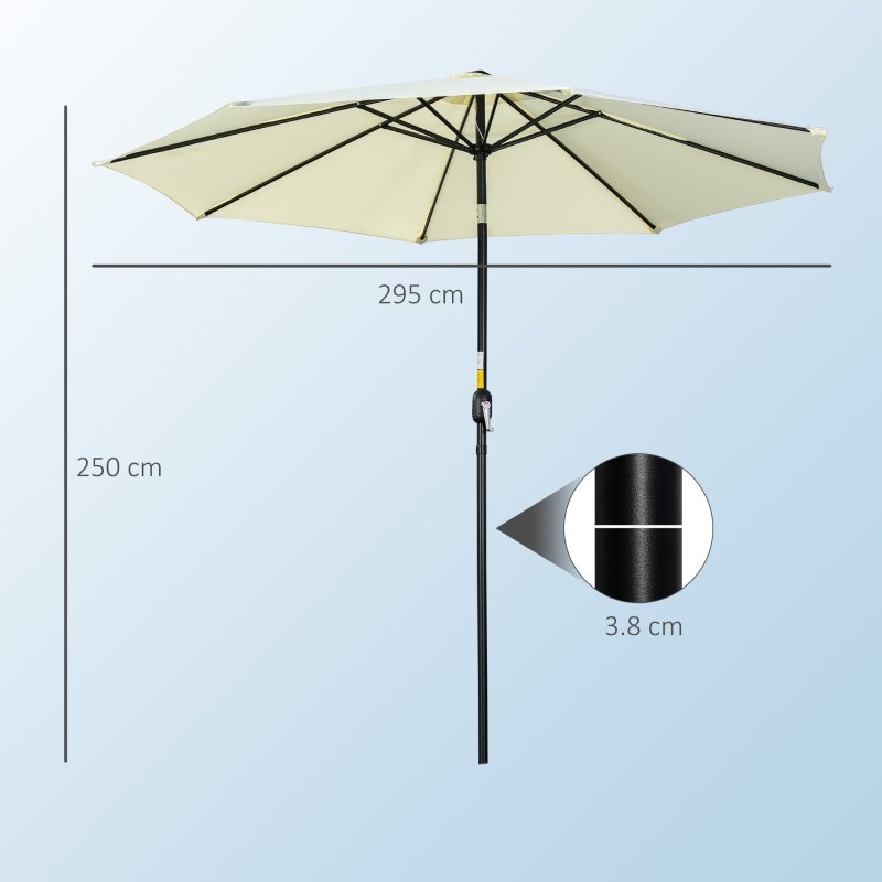 Outsunny 3(m) Tilting Parasol Garden Umbrellas, Outdoor Sun Shade with 8 Ribs, Tilt and Crank Handle for Balcony, Bench, Garden - Beige