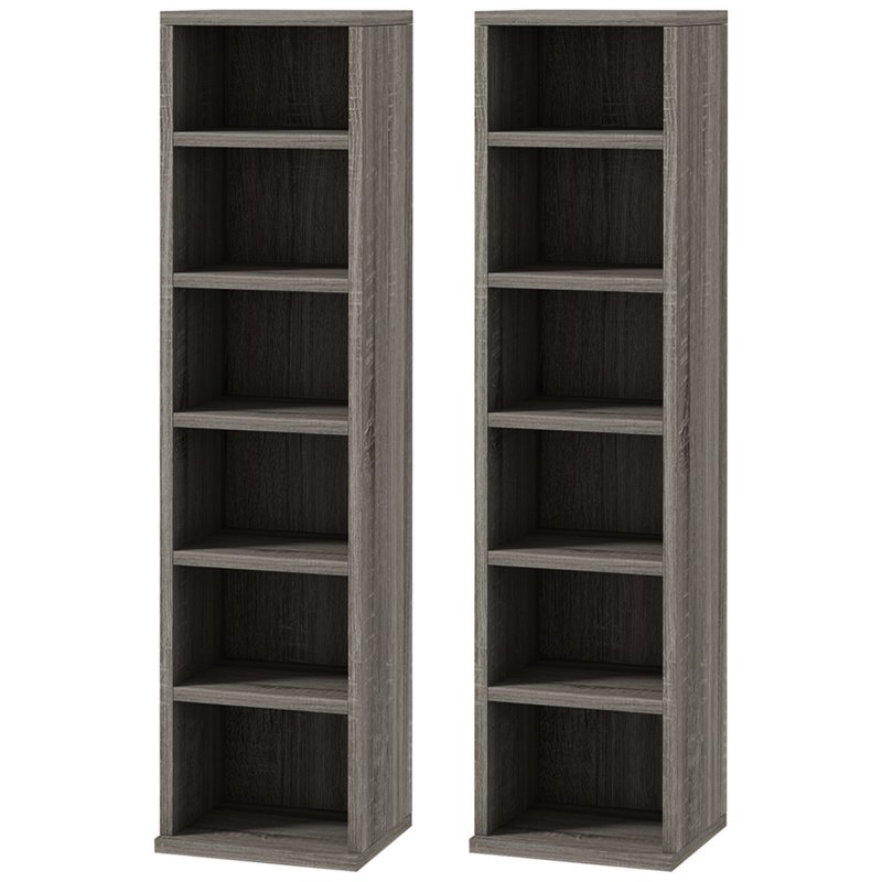 HOMCOM 204 CD Media Display Shelf Unit Set of 2 Blu-Ray Tower Rack w/ Adjustable Shelves Bookcase Storage Organiser, Mocha Wood Effect