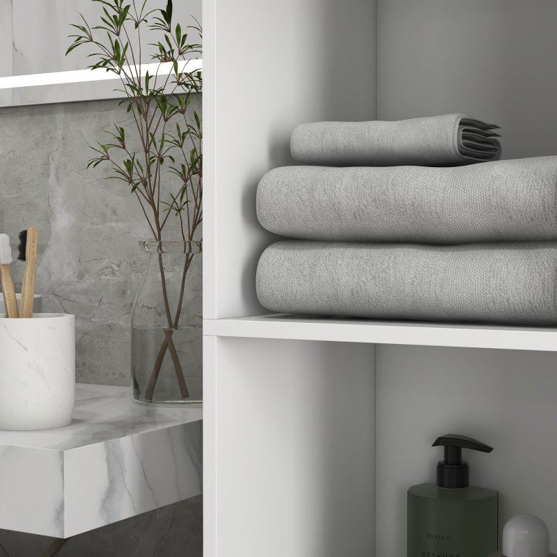 kleankin High Gloss Slim Bathroom Cabinet, Free Standing Bathroom Storage Cabinet with 2 Open Shelves, 2 Door Cupboards and Adjustable Shelves, White