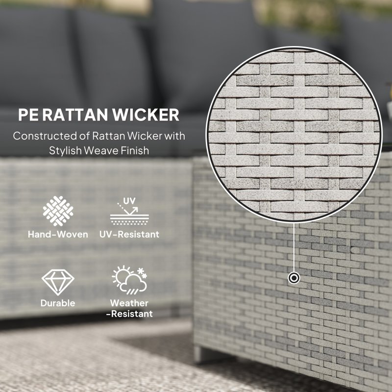 Outsunny 6 Pieces Rattan Garden Furniture Set, 5 Seater Sectional Garden Corner Sofa Set with Glass Top Coffee Table, Cushions and Pillows, All-Weather Wicker Conversation Furniture, Mixed Grey