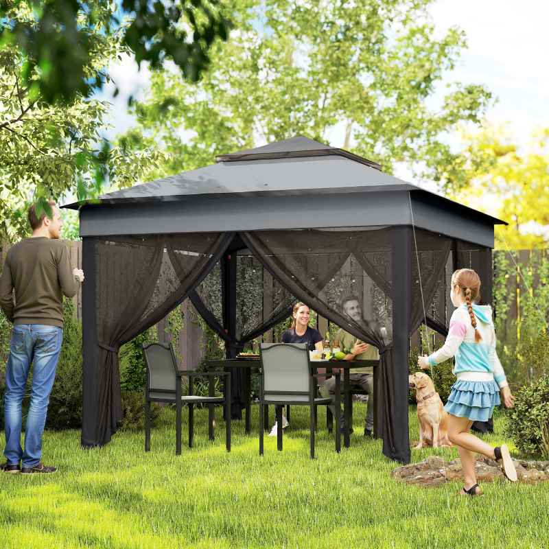 Outsunny 3 x 3(m) Pop Up Gazebo with Netting and Carrying Bag, Party Tent Instant Event Shelter, Height Adjustable and UV-Resistant, for Garden, Patio, Grey