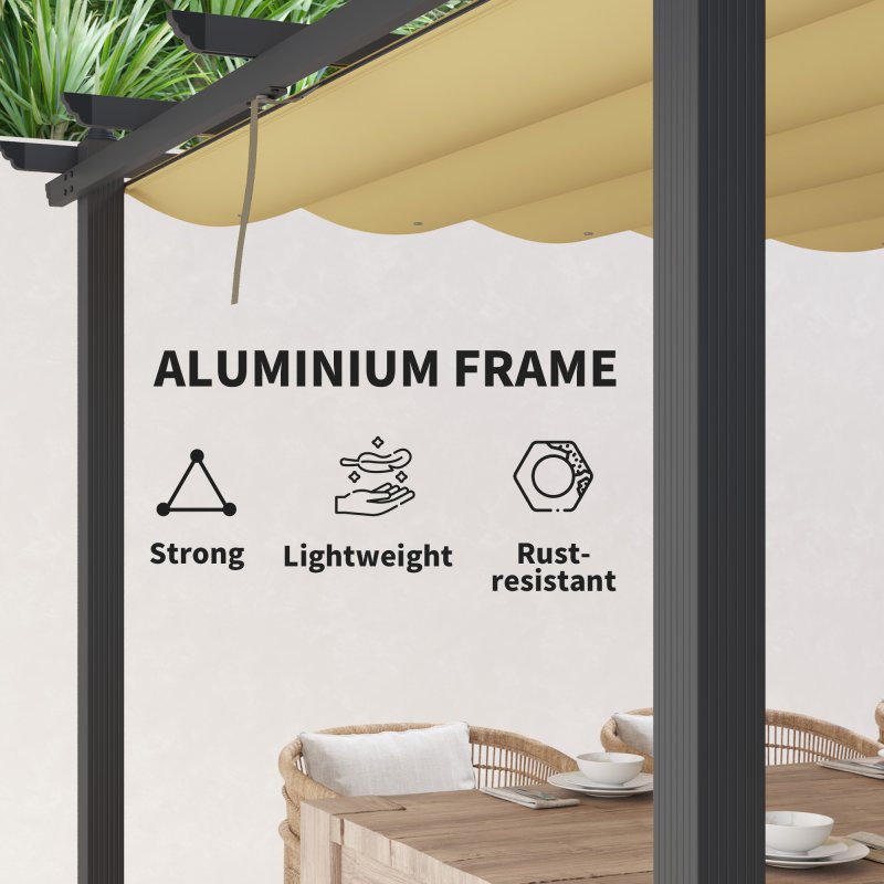 Outsunny 3 x 3(m) Pergola with Retractable Roof, Aluminium Frame Garden Gazebo Canopy Outdoor Sun Shade Shelter for Grill, Patio, Deck, Khaki