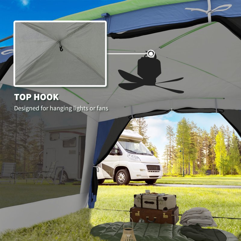 Outsunny 5-8 Person Camping Tent, Portable Dome Tent, Outdoor Screen House Sun Shelter, 360x355x215cm - Dark Blue/Green