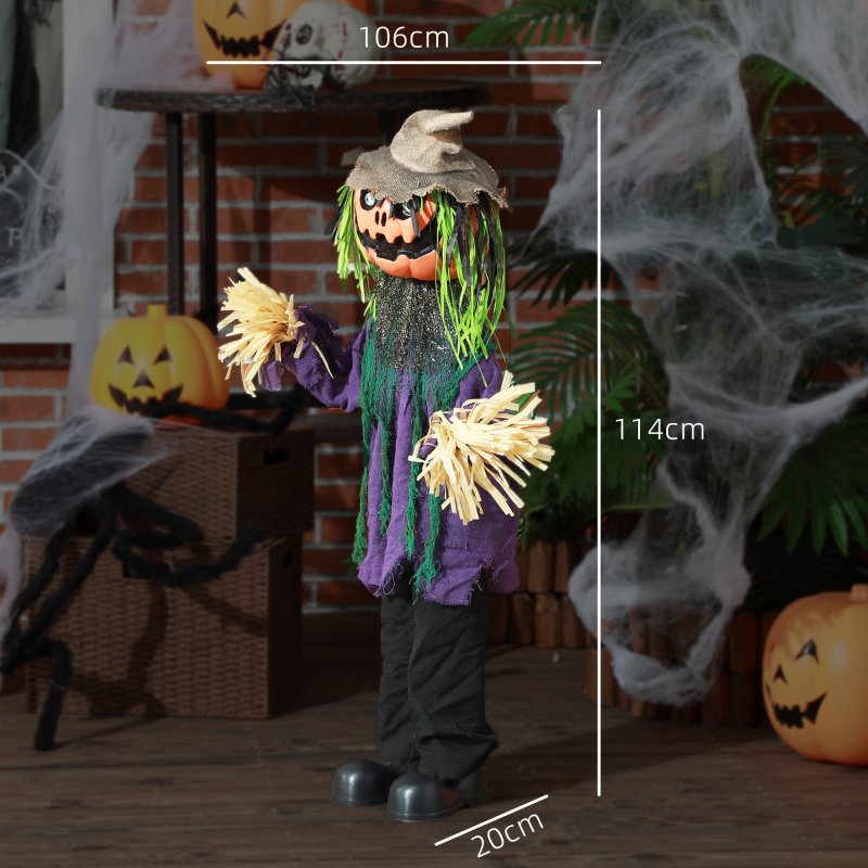 HOMCOM 106cm Pumpkin Outdoor Halloween Decoration, Halloween Animatronic with Sound Activated, Light Up Eyes, Music, Animated Prop for Haunted House