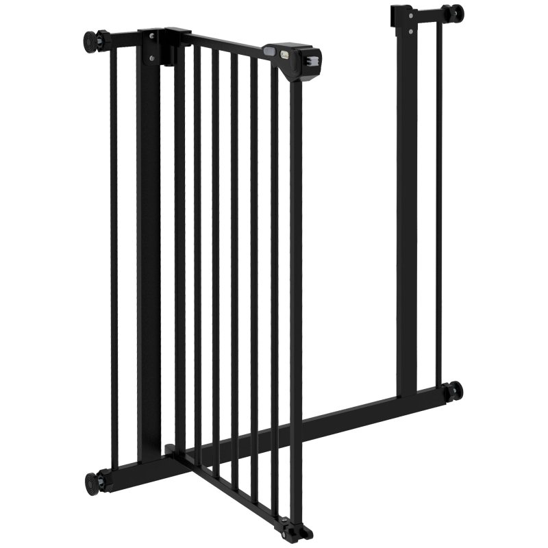 PawHut Dog Gate Stair Gate Pressure Fit Pets Barrier Auto Close for Doorway Hallway, 74-80cm Wide Adjustable, Black
