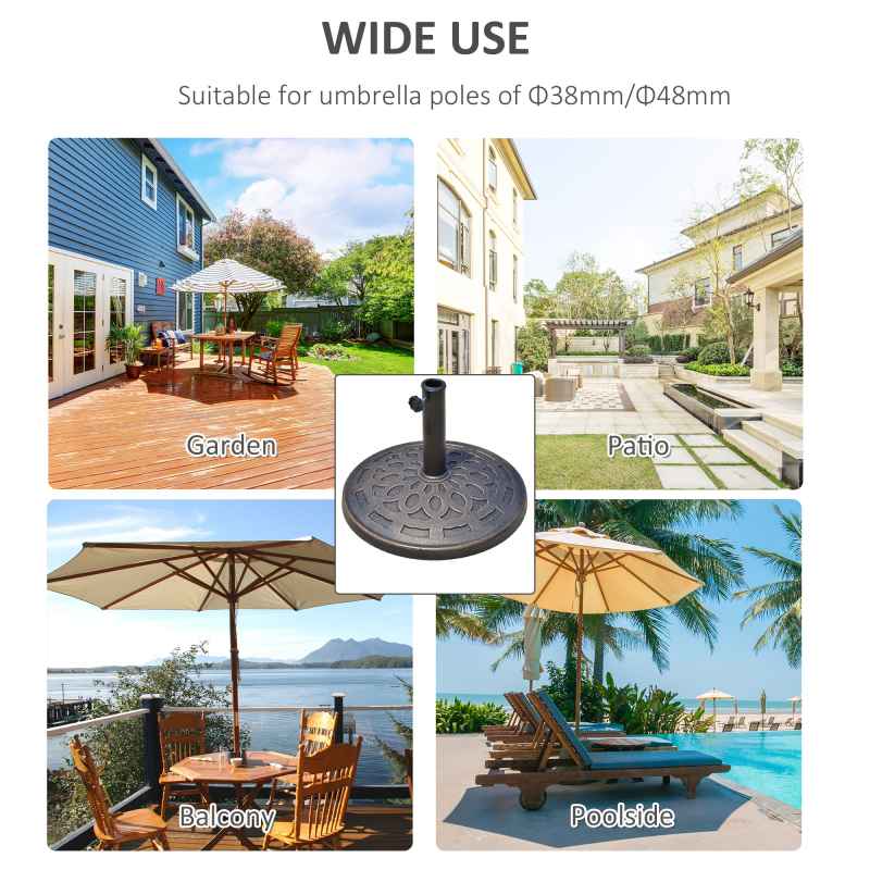 Outsunny 14 kg Round Garden Parasol Base Holder Decorative Resin Umbrella Stand with Adjustable Coupler for Outdoor Patio Market, Bronze Tone