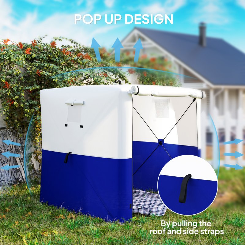 Outsunny Pop Up Gazebo with Sides, 2m x 2m Easy 1 Person Setup Party Tent with Carry Bag, Stakes, Ropes, Folding Multifunctional Instant Shelter, Dark Blue and White