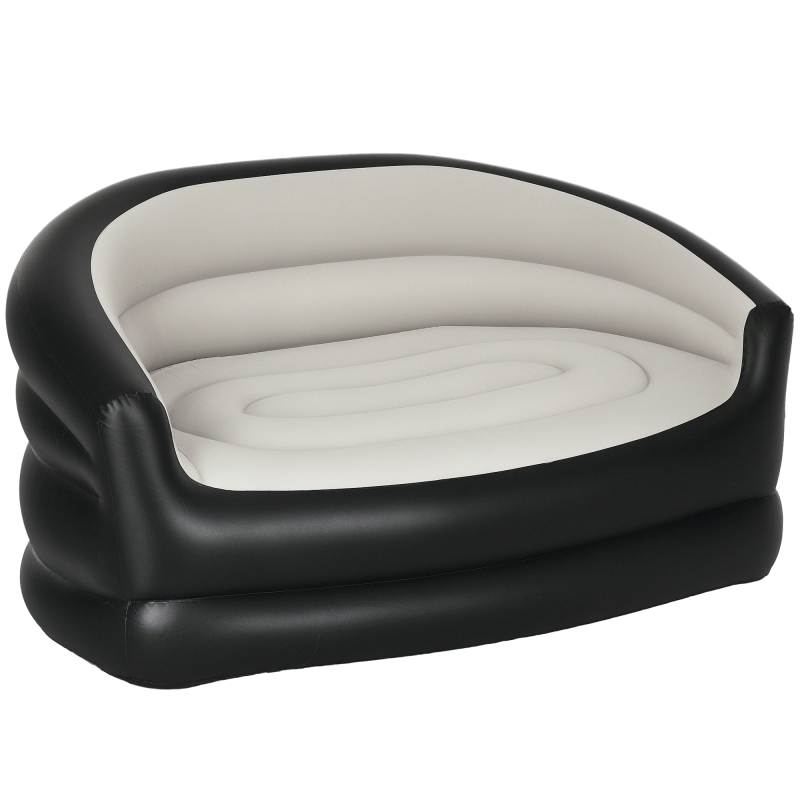 Outsunny 2 Person Inflatable Sofa Couch, Inflatable Chair with Soft Plush Fabric, for Camping, Gaming, Reading and Movie Watching, Grey